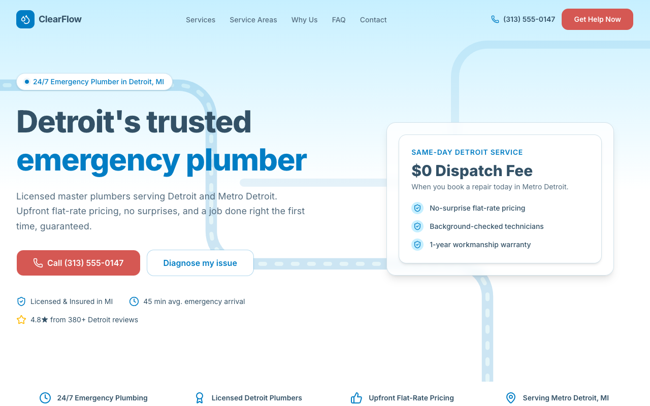 Preview of ClearFlow Plumbing demo website